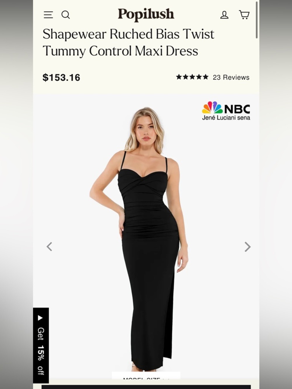 Popilush Black Ruched Twist Tummy Control Maxi Dress